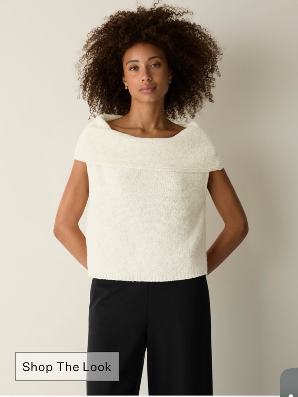 Eileen Fisher Peruvian organic cotton blend drape neck vest in ecru